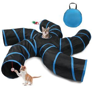 5-Way Cat Tunnel for Multi-Cat Households, Tube Toy with Peekaboo Hole